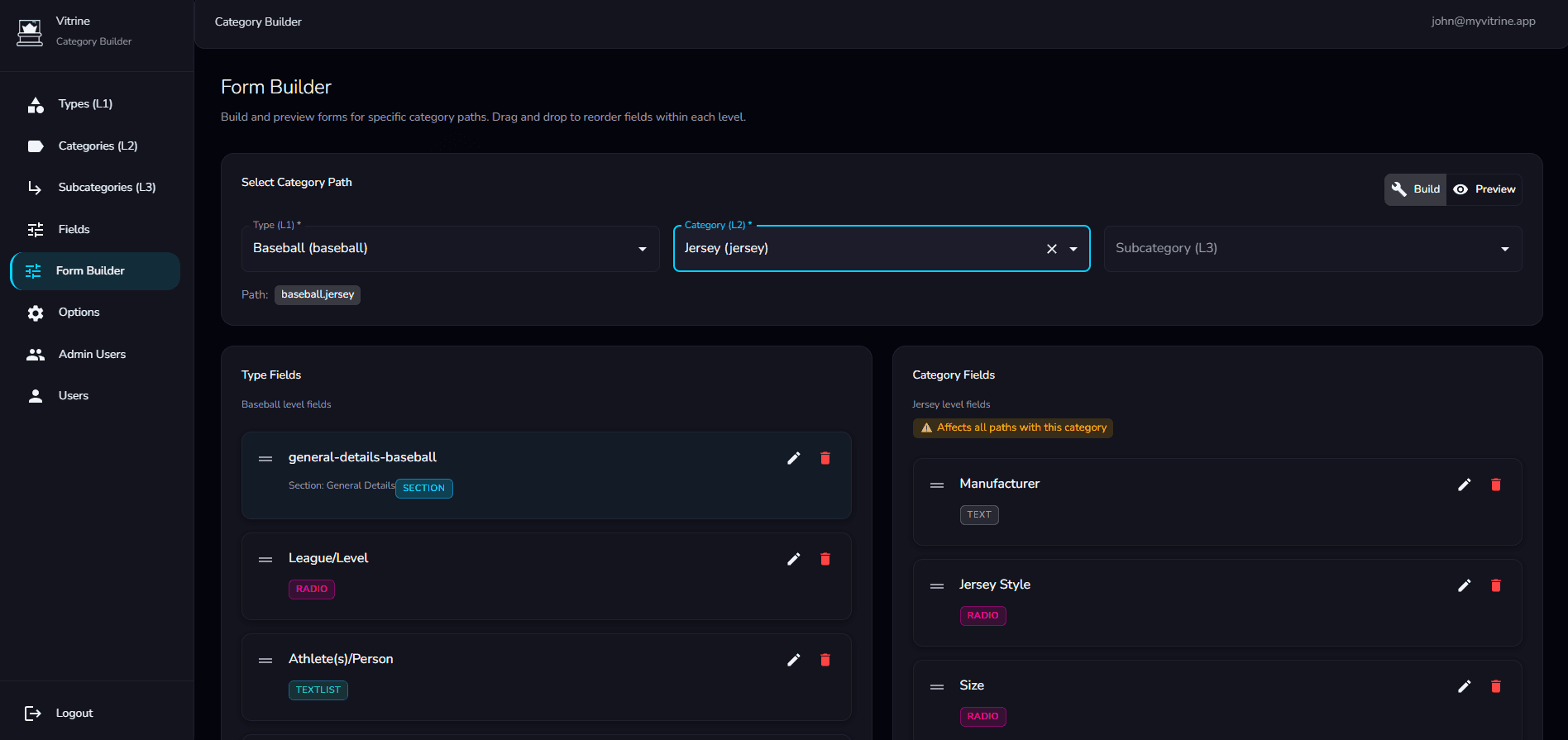 Visibility rules control option appearance by category path