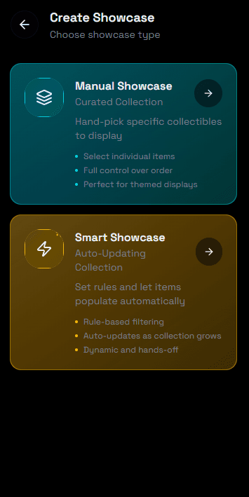 Two showcase modes support different curation styles